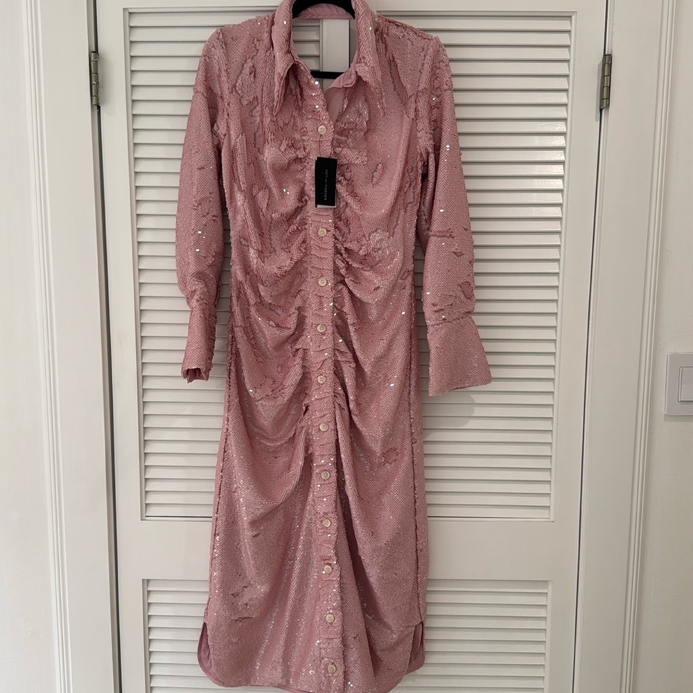 Ganni sequins pink button down gown maxi dress size 38 - NWT attached